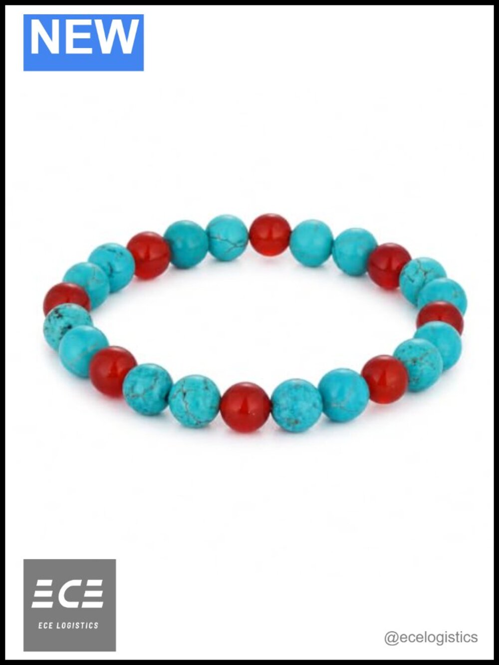 Biduanro Natural Turquoise Red Agate Beaded Bracelet 8mm Stretch